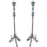 Great pair 20s Arts & Crafts iron pricket candlestand torchieres