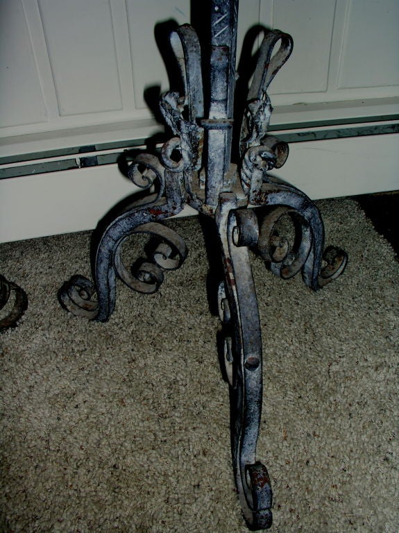 Great pair 20s Arts & Crafts iron pricket candlestand torchieres