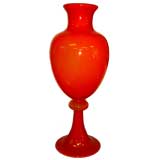 Large mid century modern Italian orange red bulbous glass vase