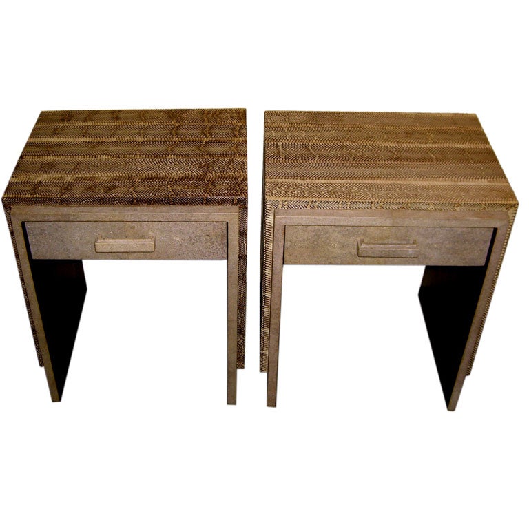 Beautiful pair Cobra and shagreen covered end tables Augousti