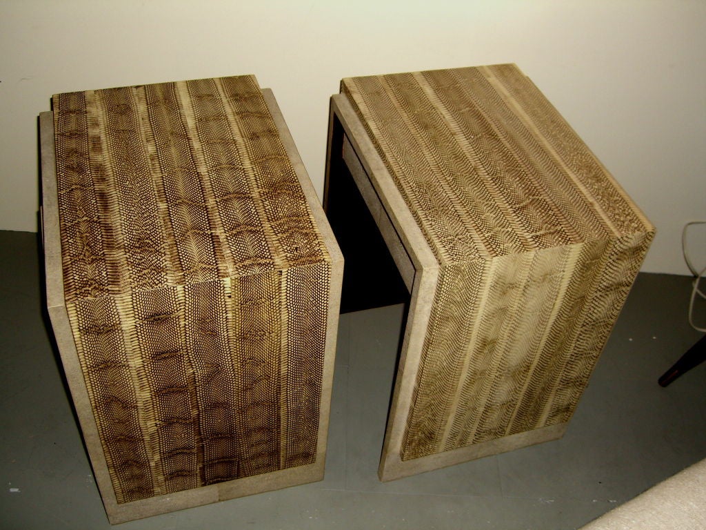 Beautiful pair Cobra and shagreen covered end tables Augousti