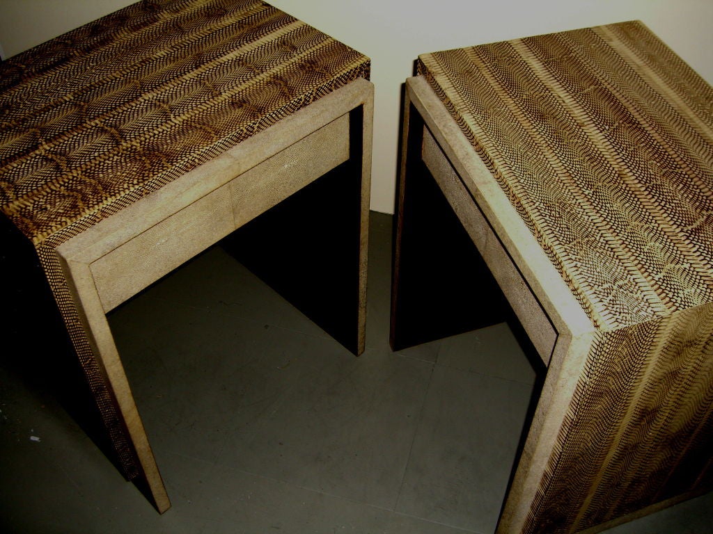 20th Century Beautiful pair Cobra and shagreen covered end tables Augousti