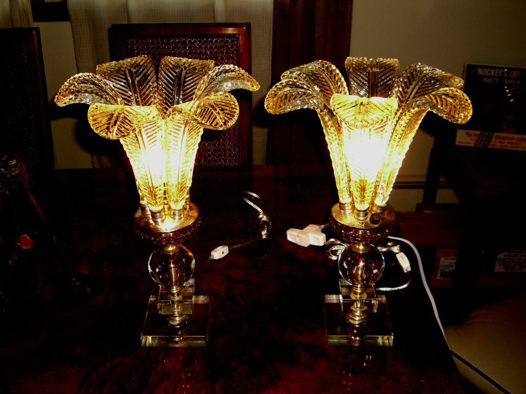 Great pair of Hollywood Regency glass fern lamps 5