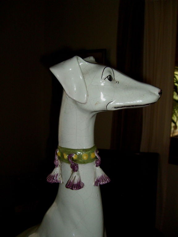 Mid-20th Century Lifesize Italian majolica terracotta figure greyhound signed