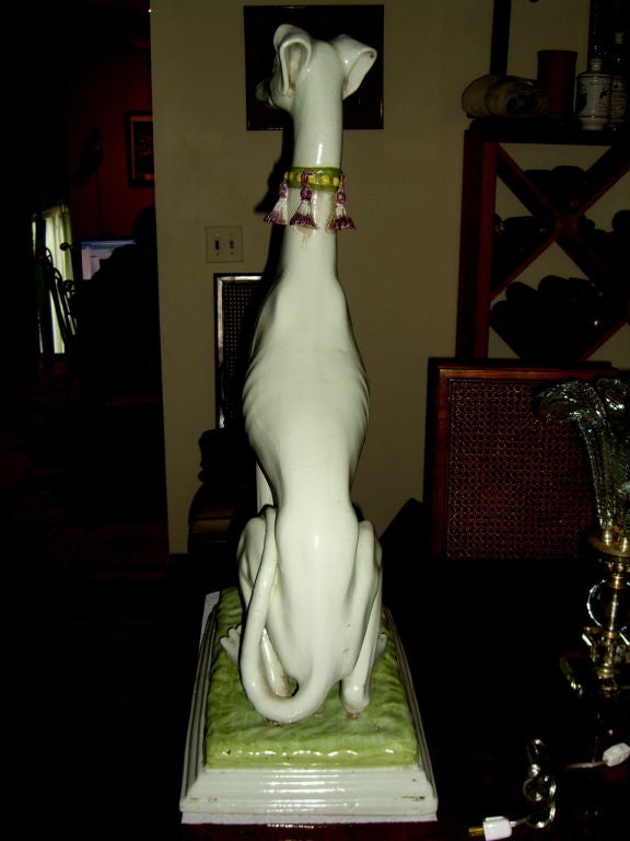 Terracotta Lifesize Italian majolica terracotta figure greyhound signed