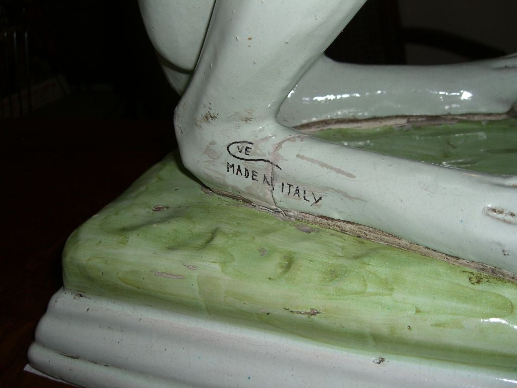 Lifesize Italian majolica terracotta figure greyhound signed 2