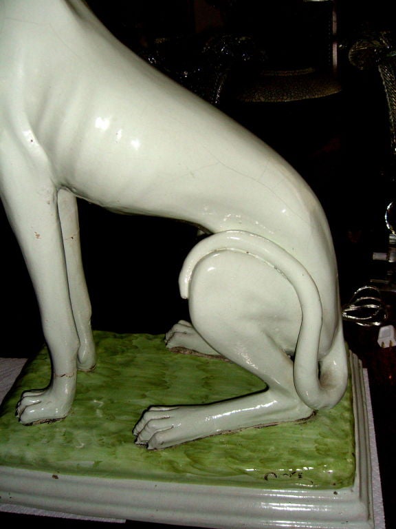 Lifesize Italian majolica terracotta figure greyhound signed 5