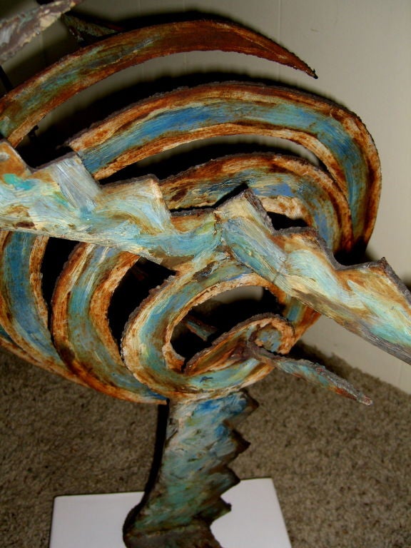 Painted Iron, Modern Folk Art Rooster In Good Condition In Palm Springs, CA