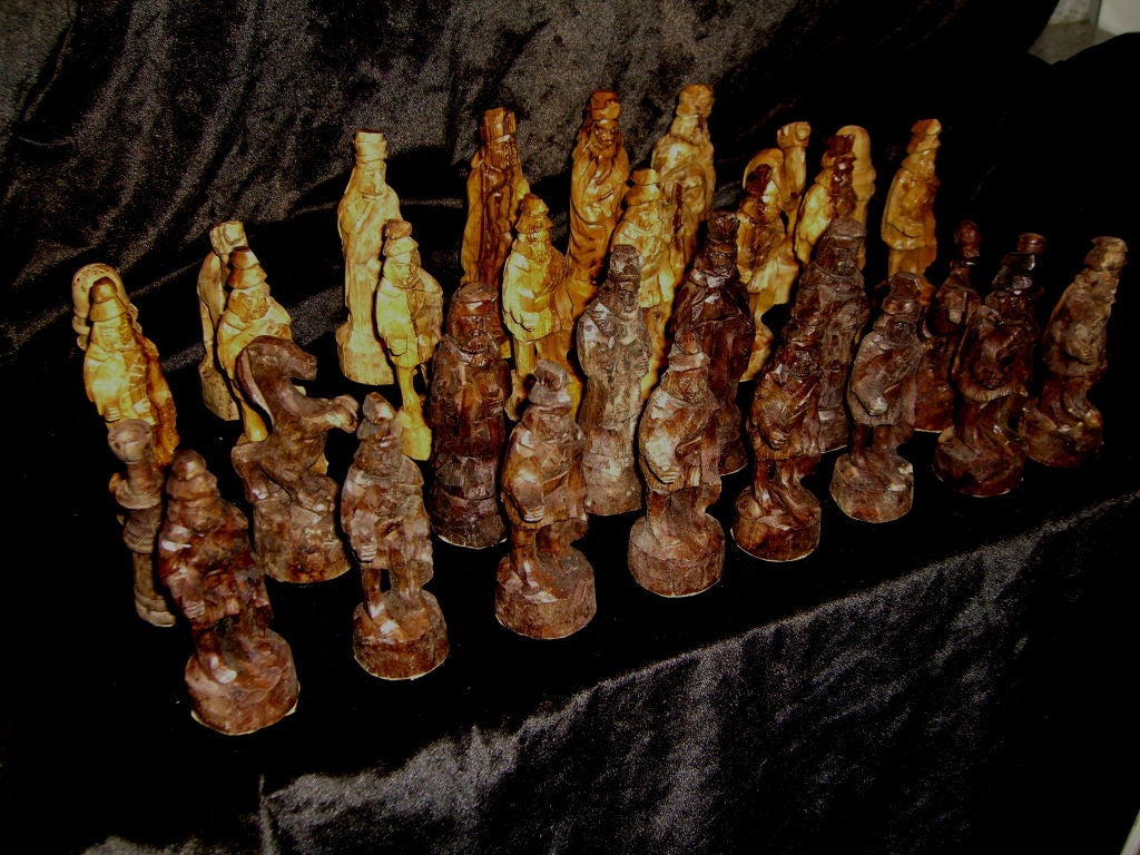 Nice vintage hand carved chess set out of exotic woods