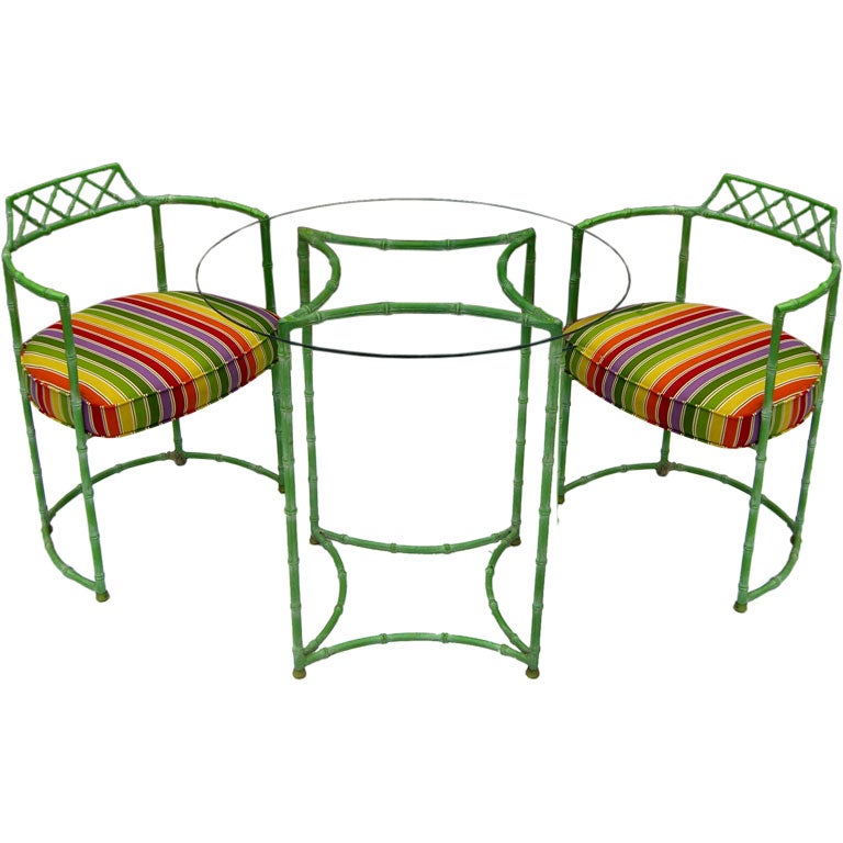 Faux Bamboo Aluminum Patio Set Painted A Nice Lime Green At 1stdibs Faux Bamboo Aluminum Patio Set Painted A Nice Lime Green For