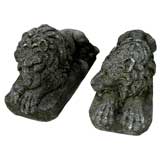 Great pair of of old cast stone recumbent lions