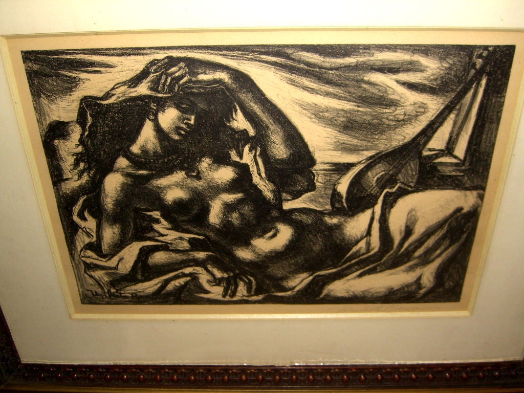 A beautifully framed pencil signed print of a nude woman by the noted American artist Umberto Romano (1905-1984). The print is well done and signed in the plate as well. The frame looks to be older than the print and is a magnificent carved wood