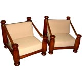 1960's pair wood leather strap chairs attributed to Pierre Chapo