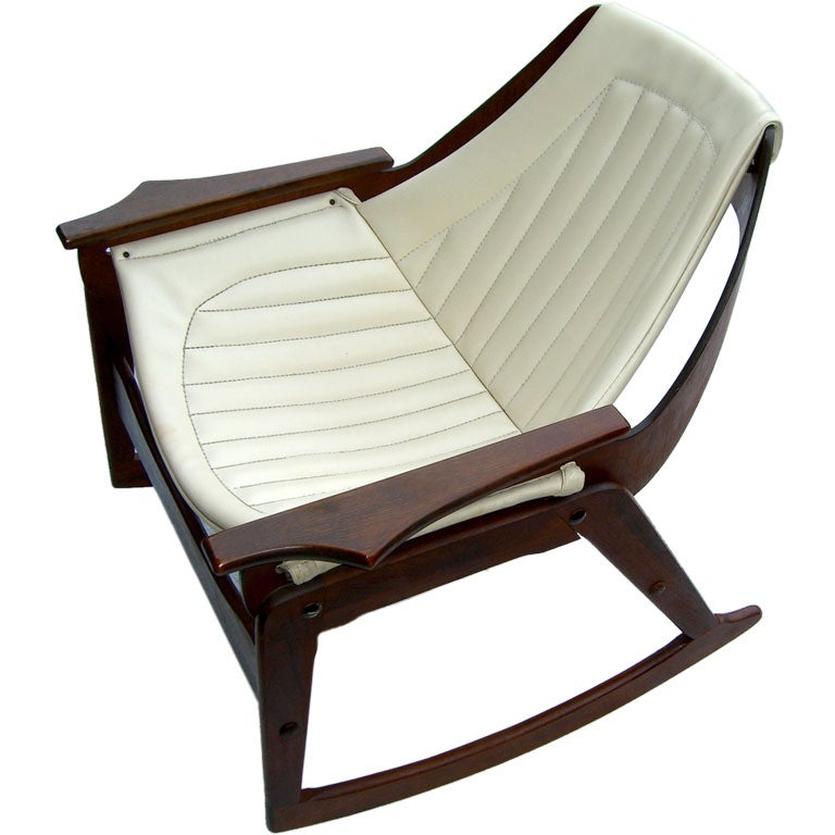 Nice 1970's walnut rocker with sling seat by Charlton