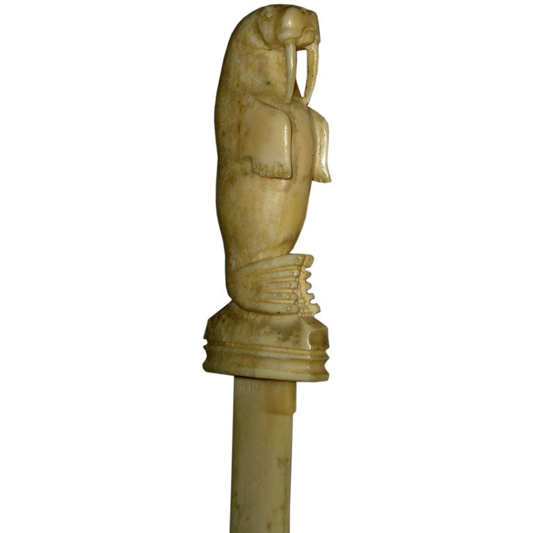 Inuit or Eskimo carved bone letter opener with a Walrus on top