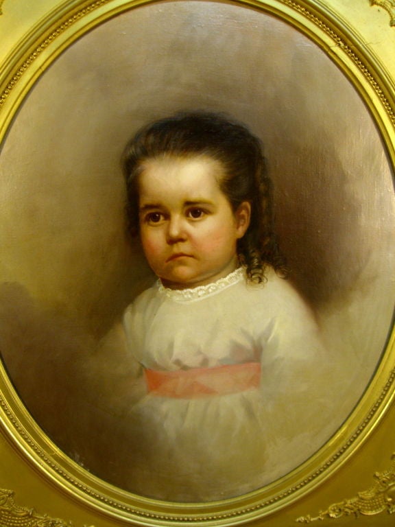 Fabulous 19th century American Oval portrait of a young girl
