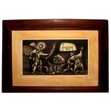 Great 1950's cubist etching by an Israeli artist period frame