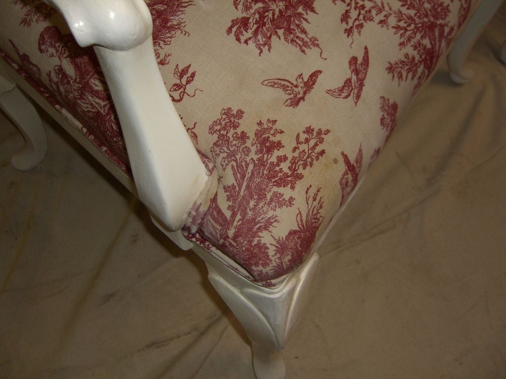 20th Century 1920's Queen Anne style lacquered white chairs w/ toile fabric