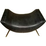 Crocodile grained leather covered stool or bench w/  chrome legs