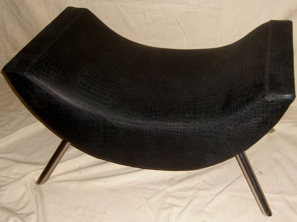 Italian Crocodile grained leather covered stool or bench w/  chrome legs