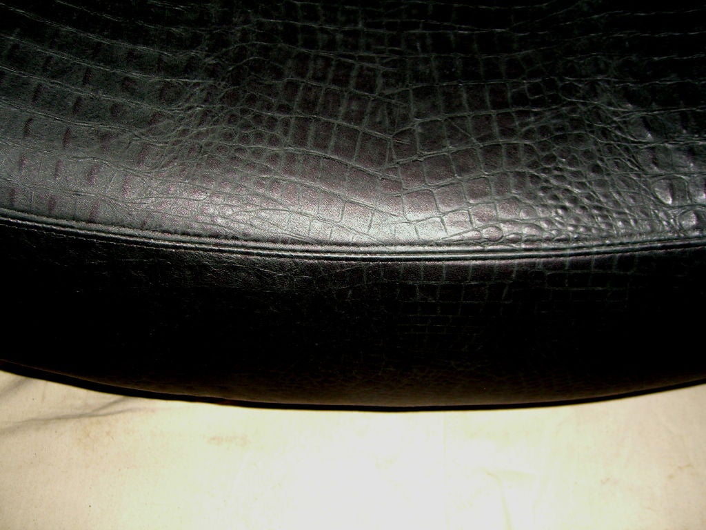 20th Century Crocodile grained leather covered stool or bench w/  chrome legs