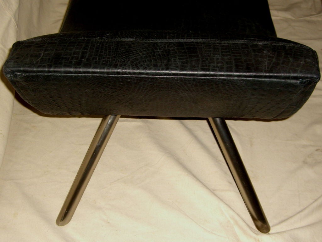 Crocodile grained leather covered stool or bench w/  chrome legs 1