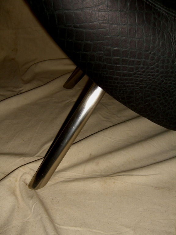 Crocodile grained leather covered stool or bench w/  chrome legs 2