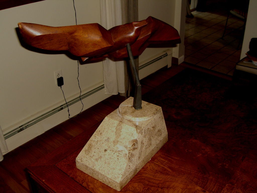 Wonderful  Cubist art deco wood bird sculpture on a marble base