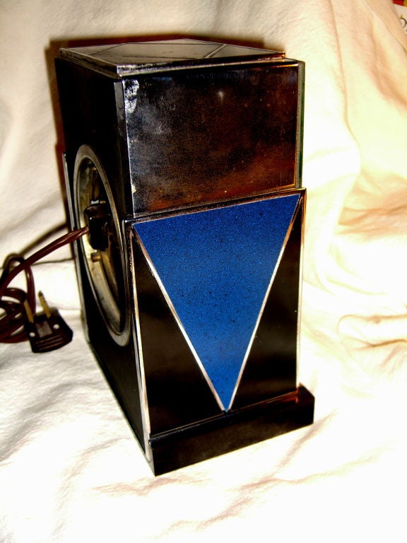 20th Century Rare blue black Art Deco Modernique Paul Frankl Telechron clock