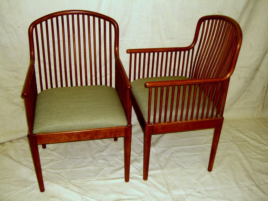 A very nice pair of Davis Allen designed chairs for Knoll Studio from 1983 called Exeter chairs. They are each labeled as such. The upholstery is new.