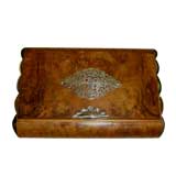 Beautiful art deco Italian burl wood box with silver and horn