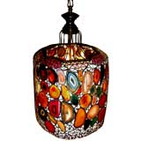 Great 70's hand made Chandelier sliced iris agates leaded glass