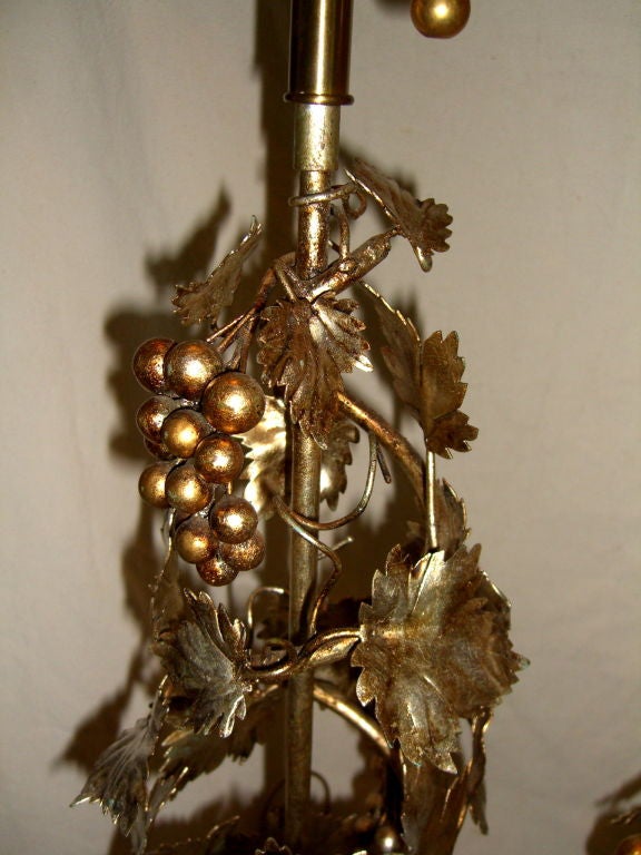 American Fabulous pr of 60's Marbro silver leaf and gilt grape vine lamps