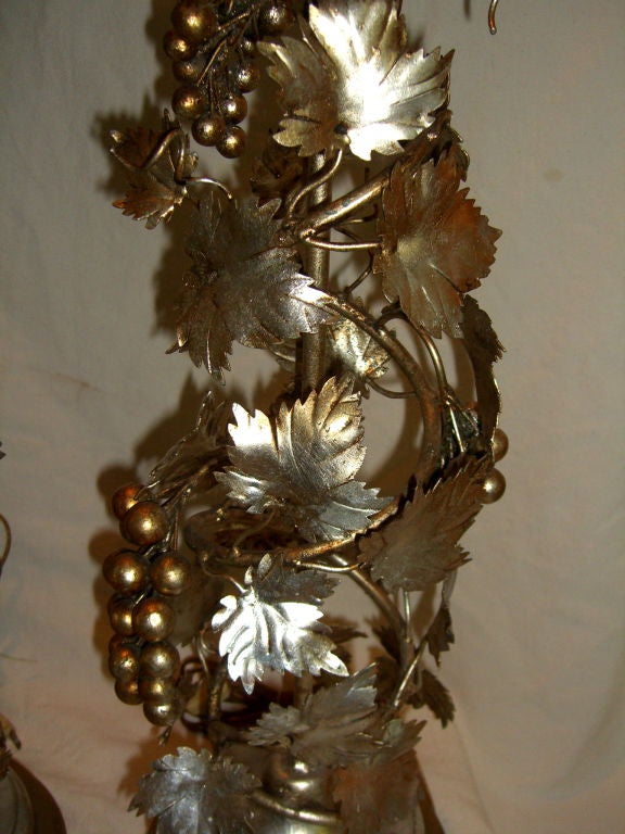 Metal Fabulous pr of 60's Marbro silver leaf and gilt grape vine lamps
