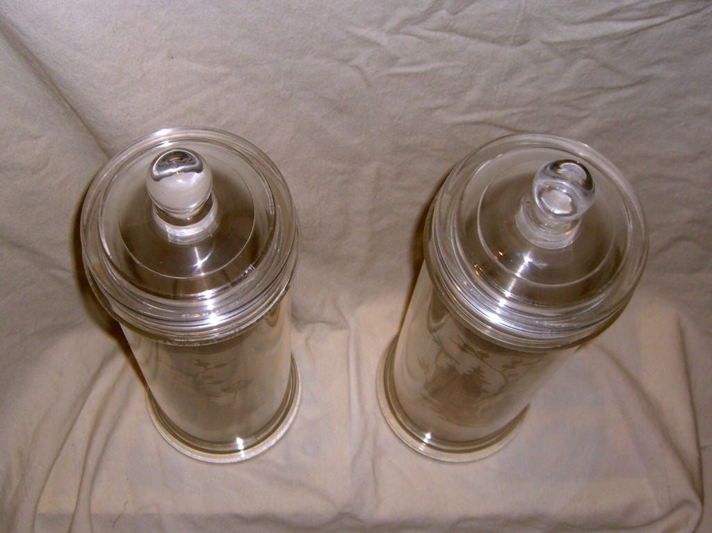 American Unusual pair of 1970's Lucite apothecary or candy jars with lids