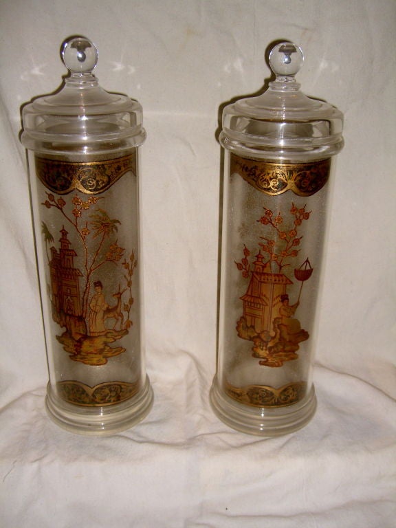 Late 20th Century Unusual pair of 1970's Lucite apothecary or candy jars with lids