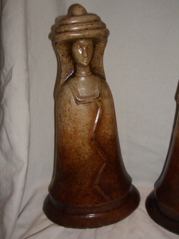 3 unique hand made terracotta figures probably chess pieces