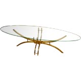 Vintage 1980's surfboard glass shaped top brass coffee table