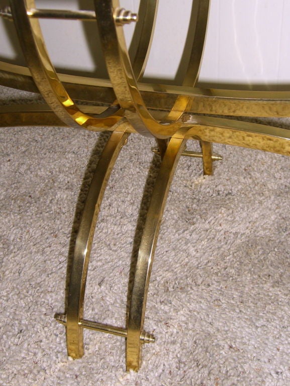 American Vintage 1980's surfboard glass shaped top brass coffee table