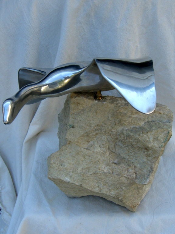 Wonderful 1960's signed aluminum bird in flight sculpture