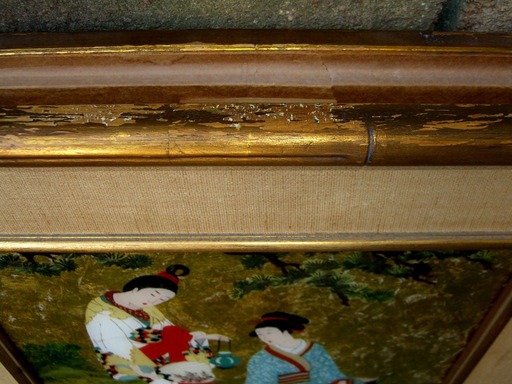 1958 gold leaf & reverse painted eglomise chinoiserie paintings 3