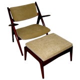 Beautiful sculptural 1950s scandinavian chair and ottoman