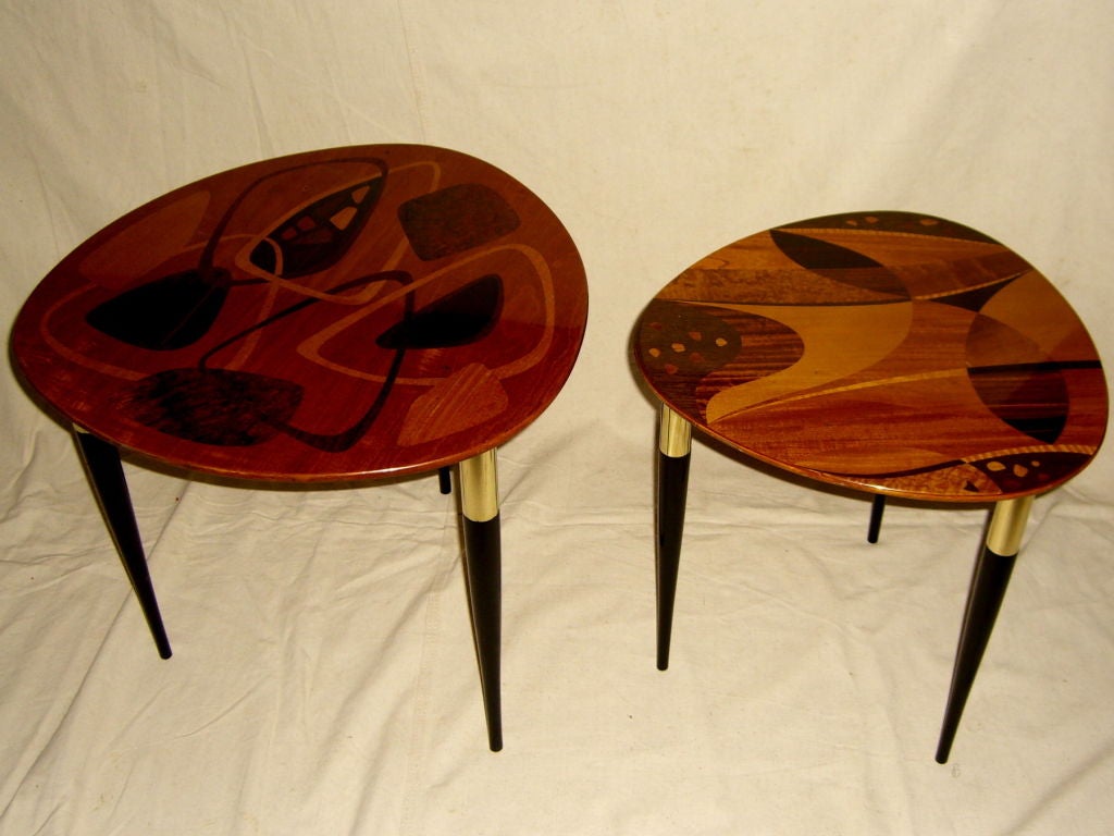 Nesting tables intricate wood inlays by Fabry Associates