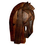 Signed hand pieced cubist wood sculpture of a horse head