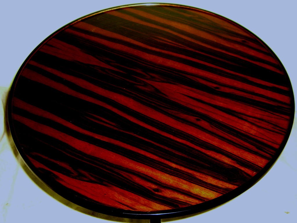 Macassar ebony & black lacquer side table w/chromed steel feet