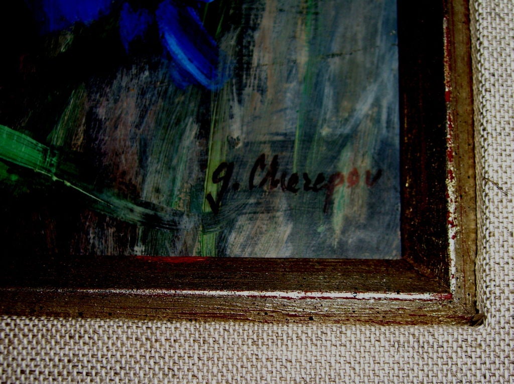 Noted American Artist George Cherepov Floral still life on board 1