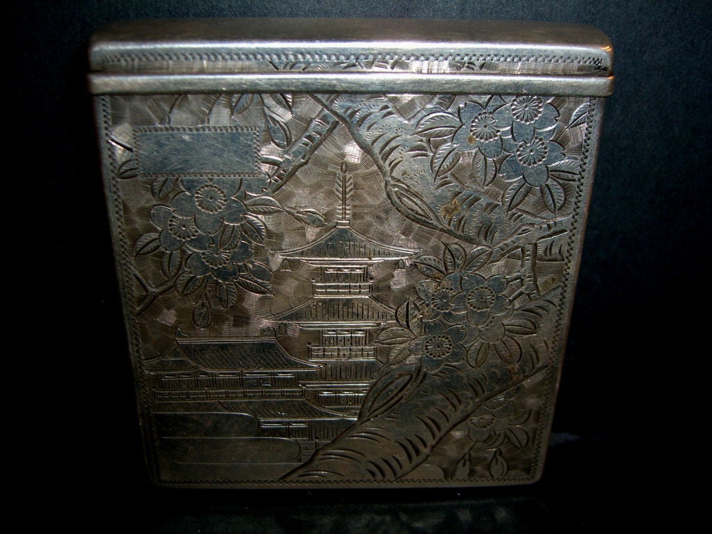 Beautiful Art deco Japanese themed 950 Silver cigarette case