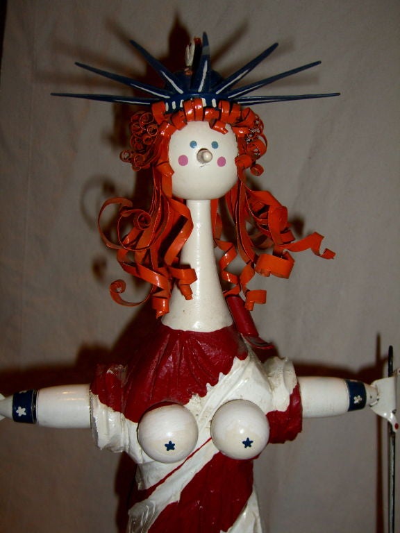 Whimsical handmade Americana Folk art signed Miss Liberty 1984