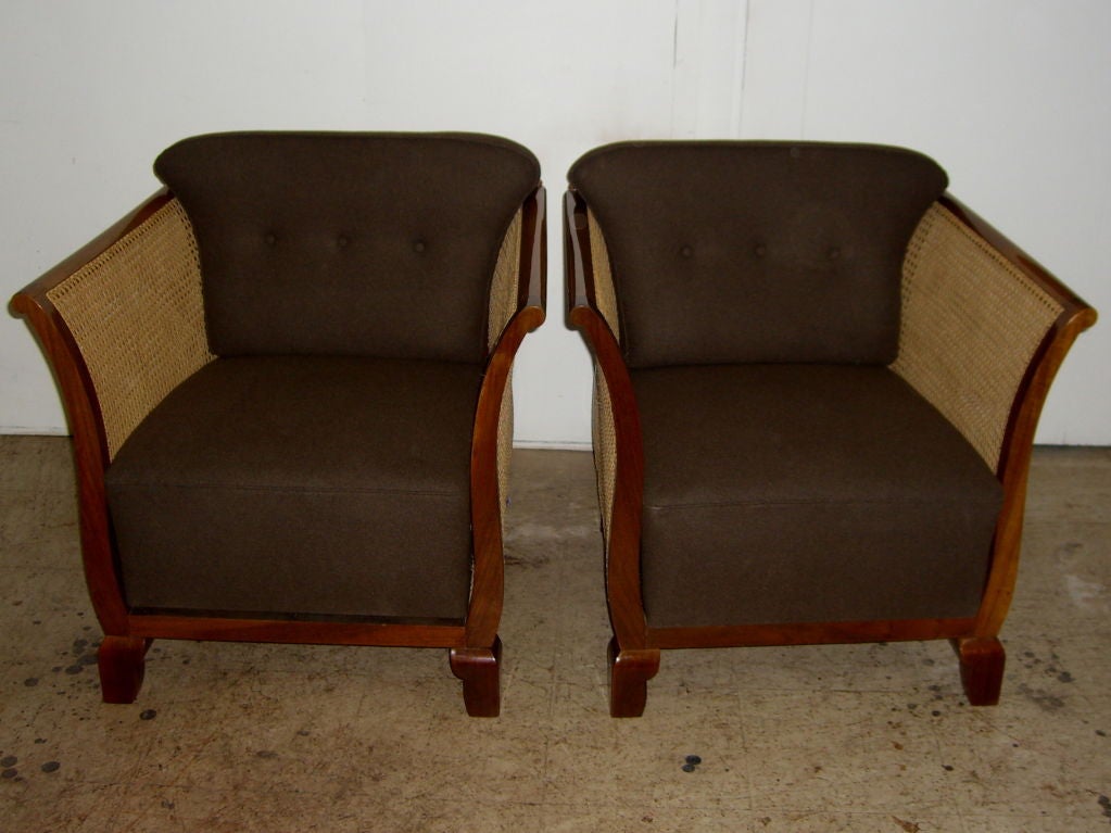 Great pair of French period art deco chars w/double blind caning