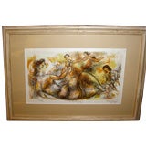 Chaim Gross colored lithgraph titled Mother's joy signed